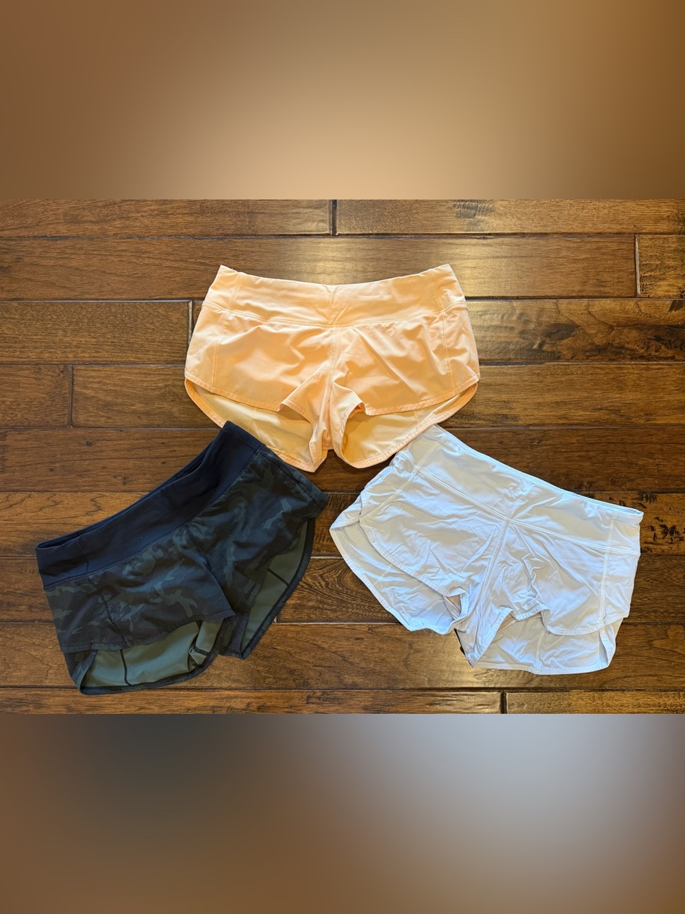 Bundle - 3 pairs LuLulemon speed shorts. Camo, peach, and white